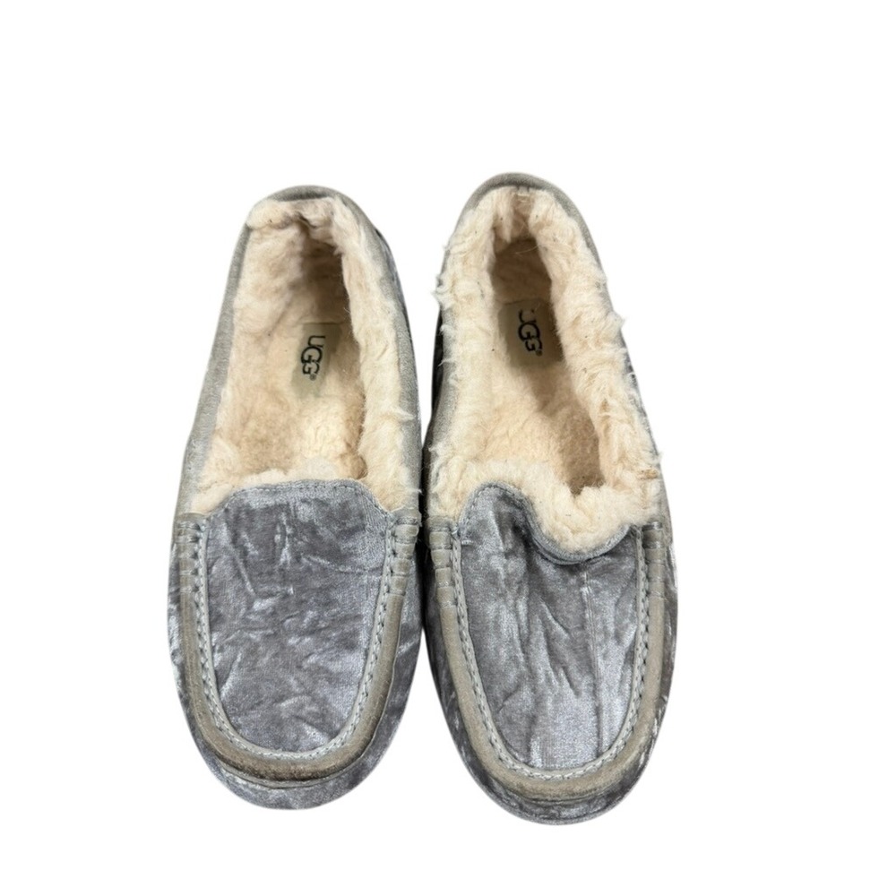 UGG Ansley Grey Crushed Velvet Slipper Moccasins Womens 7 Wool Lined 1100021